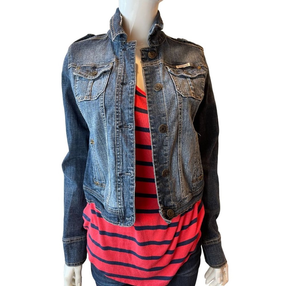 Hydraulic Womens Denim Jacket Front Button Stretch 4126 Cotton Blue Size Small